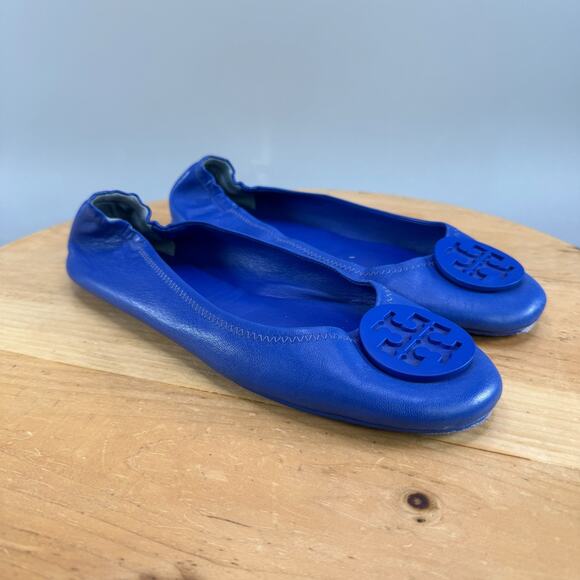 Tory Burch Minnie Travel Ballet Flats Womens Size 9.5 M Shoes Blue Leather - Picture 1 of 10